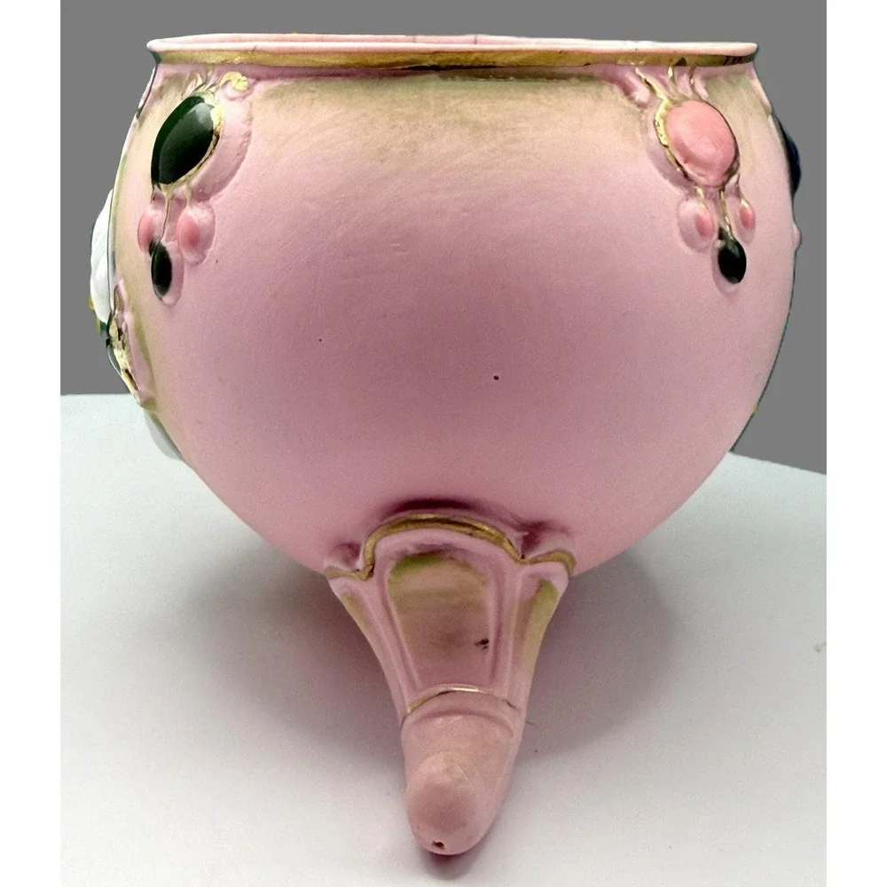 Antique Schafer-Vater Pink Jasperware Vanity Set Oblong Bowl & Crown Star Vase
